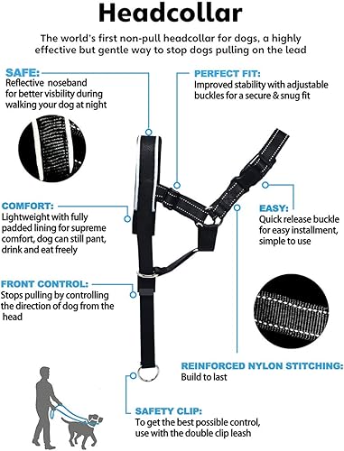 Miniatura 2 de Collar de cabeza de perro, acolchado con costuras reflectantes para perros pequeños, medianos y grandes, evita el problema de tirones pesados,