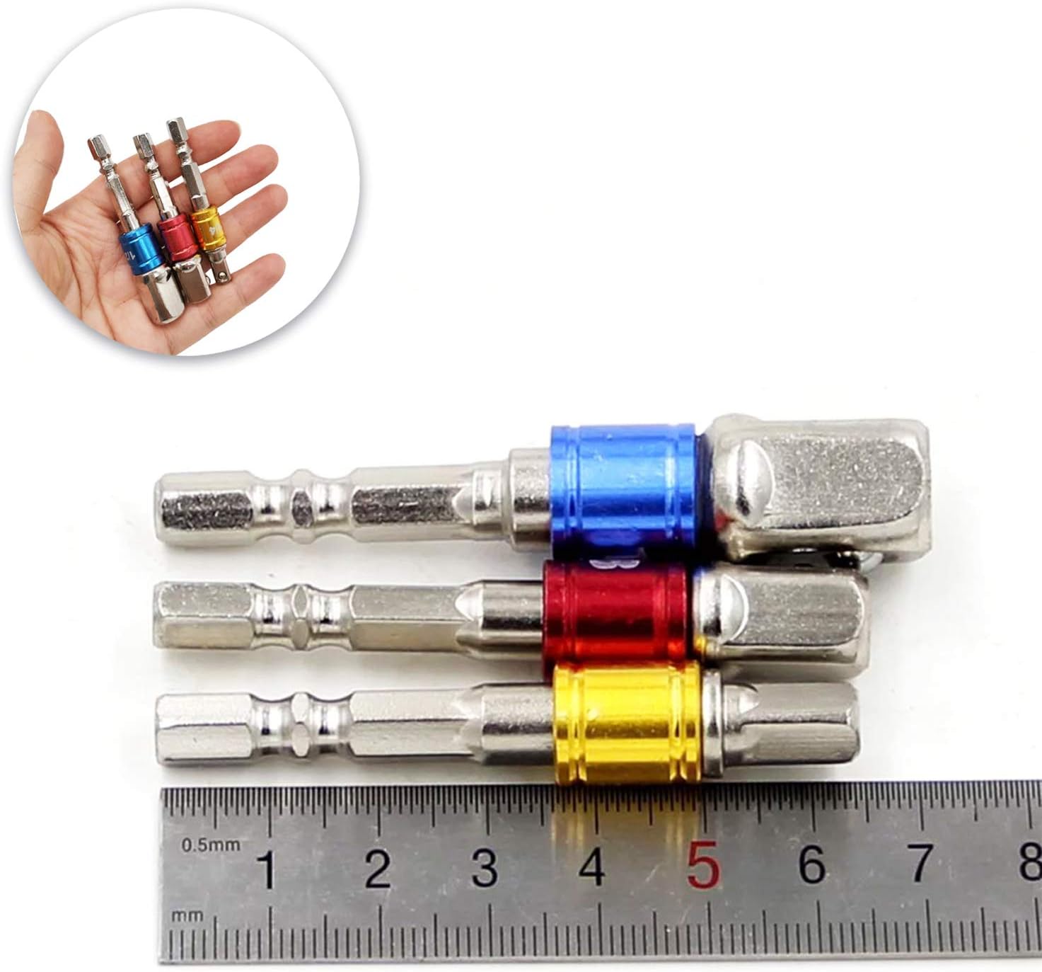 Impact Grade Socket Adapter Set, Impact Driver Bit Set Socket Adapter Drill Bit Extension Set, 3 PCS 1/4" 3/8" 1/2" Hex Shank Drill Tool Accessories-Silver