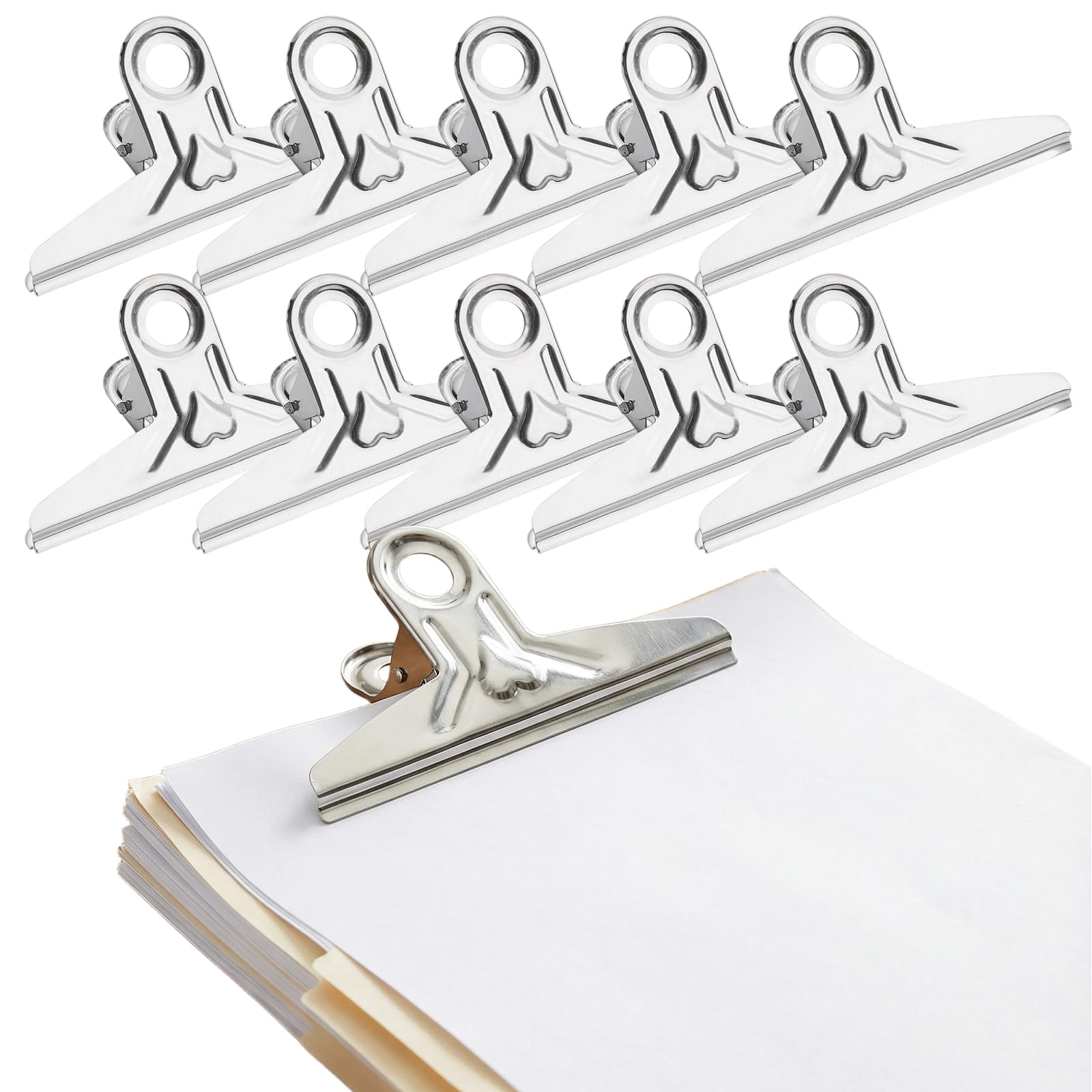 10 Pcs Large Bulldog Clips Heavy Duty 11.5cm/4.5inch Stainless Steel Metal Clips, Extra Large Binder Clips Paper Clips for Office, Home, Kitchen Food Bags, Drawing Board, Crafts (Silver)