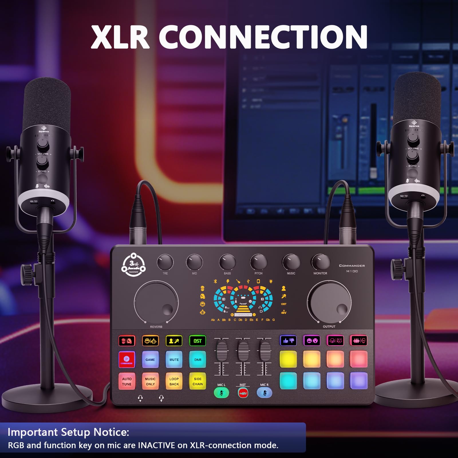 Paquete de equipos de podcast para 2, interfaz de audio con 2 micrófonos dinámicos XLR/USB, 2 soportes de micrófono de escritorio y 2 auriculares, RGB, cambio de voz para grabación vocal, podcast