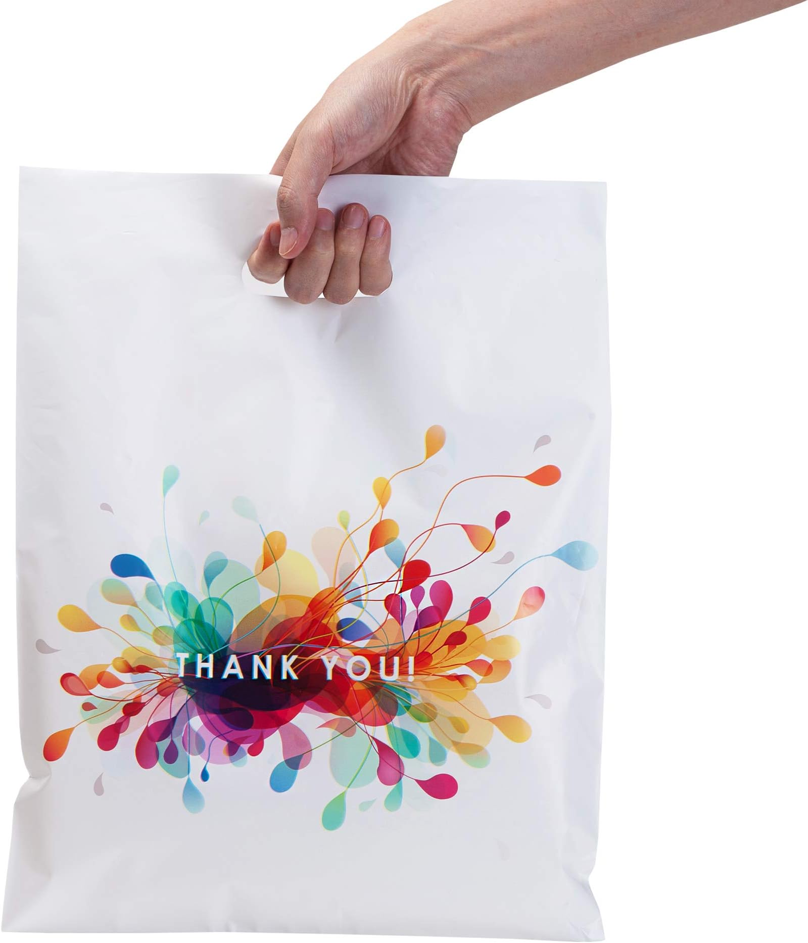 SHOPPIBAGThank You Bags for Business with Handles 12x15-100 Count - White LDPE - Thank You Shopping Bags for Small Biz - Boutique Bag for Small Business - Durable Retail Bag Wholesale
