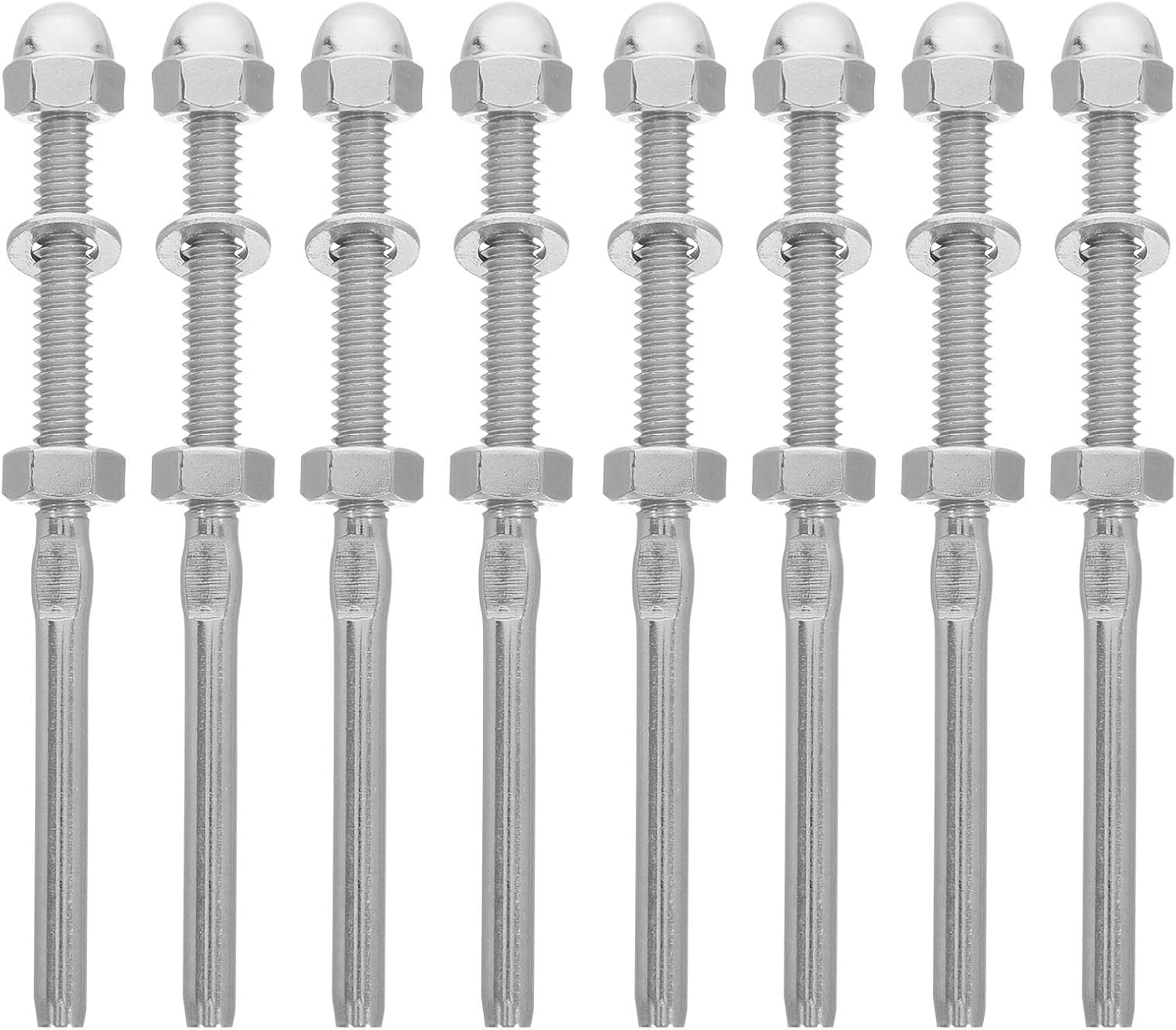 WOONEKY 8pcs Cable Ends: 1/8" Cable Railing Kit Threaded Stud Tension Fitting Terminal Deck Railing Hardware For Wood And Metal Post Silver