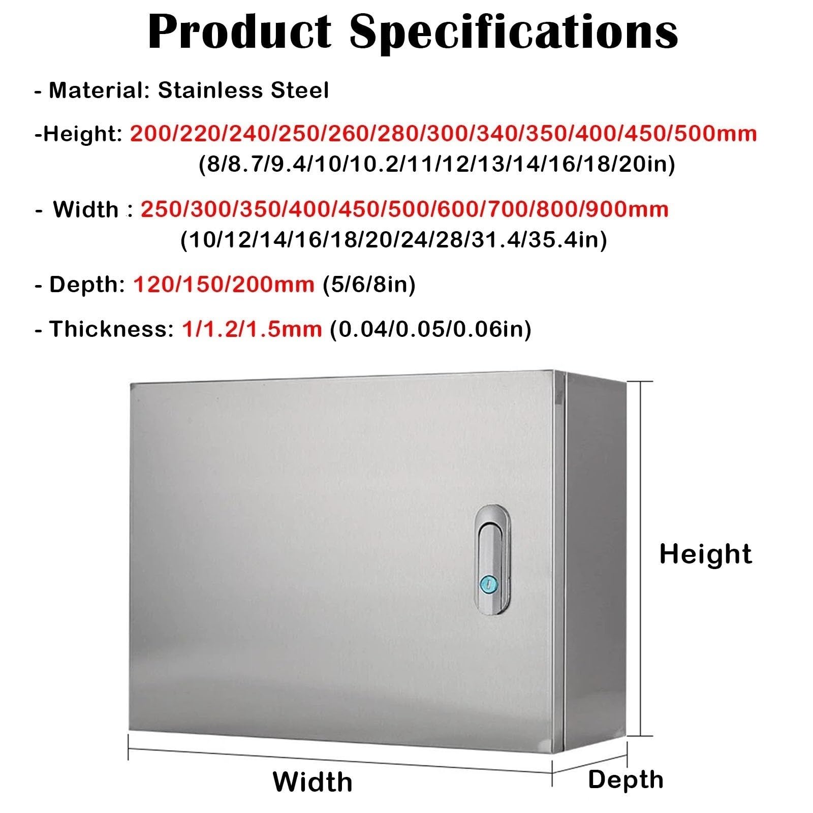 schaltschrank 200 300 400 500 Mm Hohe Anschlusstruhe Für Den Außenbereich, Gehäuse Für Schalttafel, Wetterfeste Außenhülle Edelstahl-Elektrokasten(H x W x D 220x600x150MM/T 1.2MM)