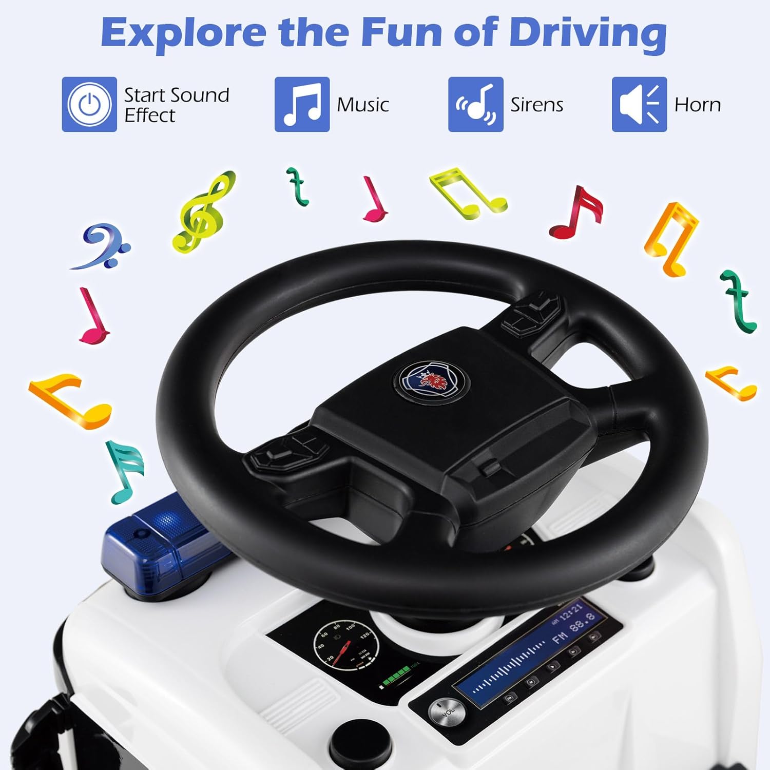 Licensed Scania Ride on Push Car by INFANS with 3 Sound Effects, Storage, Toddler Sliding Police Truck, White