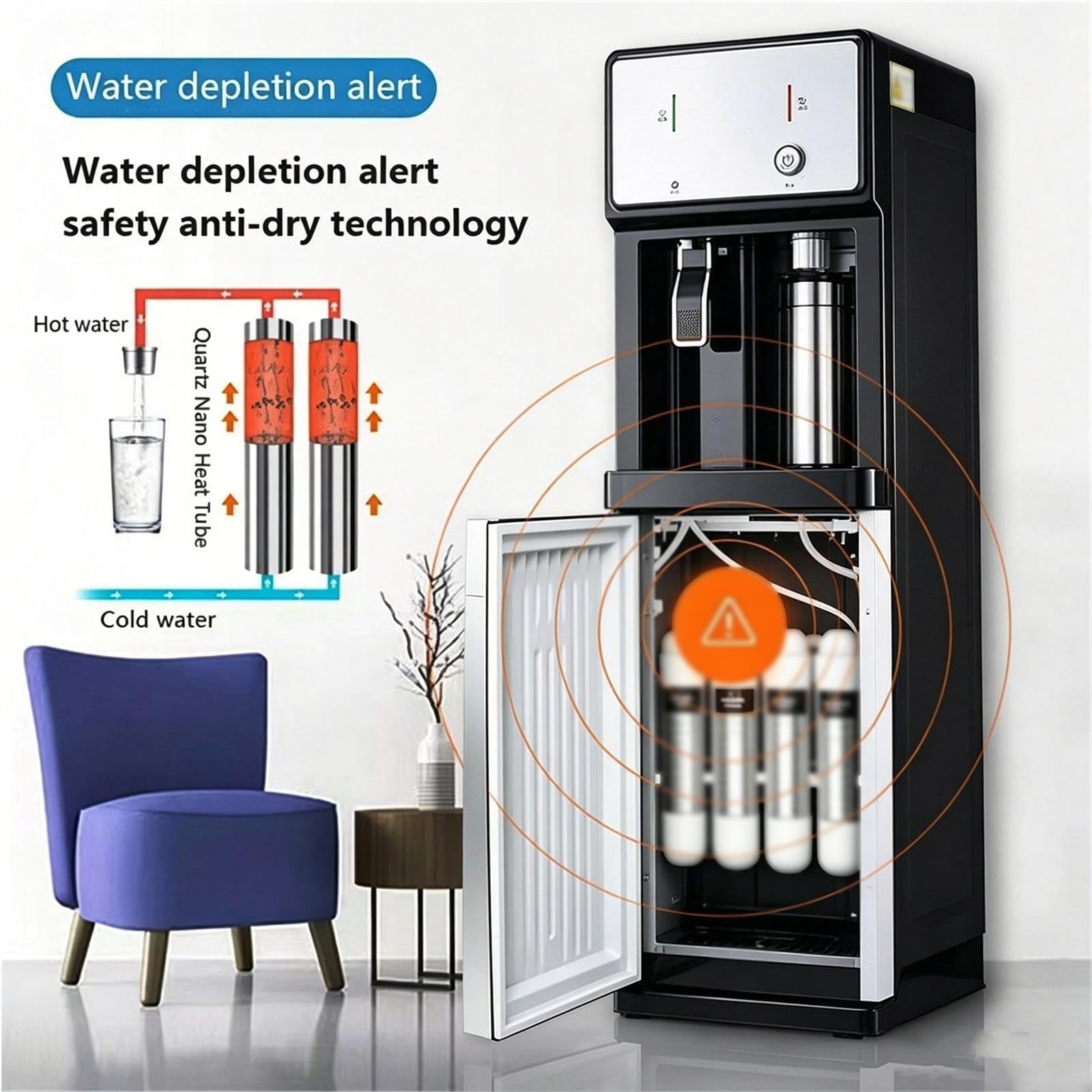 Refrigeratore d'acqua, dispenser acqua ufficio, Filtrazione a 4 stadi, Erogatore Acqua Fredda Calda e Ambiente per case, uffici, palestre e altri spazi commerciali