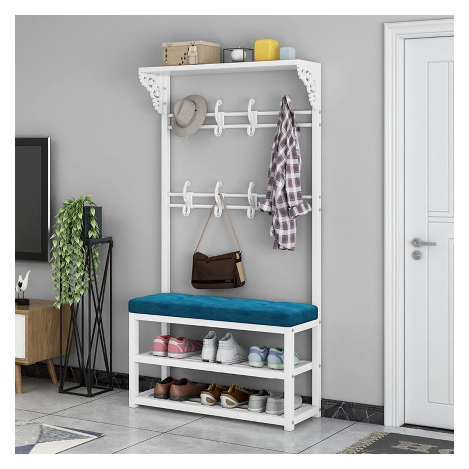 FGXHHS Coat Rack with Shoe Bench and Storage Shelf, Space-Saving Entryway Organizer for Hallway or Bedroom
