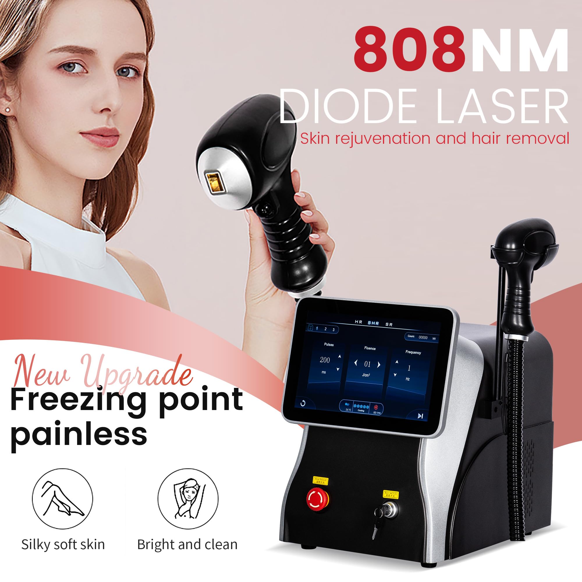 10 Bars, Depilatore Laser a Diodi Indolore 2026, Tecnologia di Raffreddamento Integrata, 3 Lunghezze d'Onda (808nm/755nm/1064nm), Per Viso e Corpo, Ideale per Uso Domestico e Spa