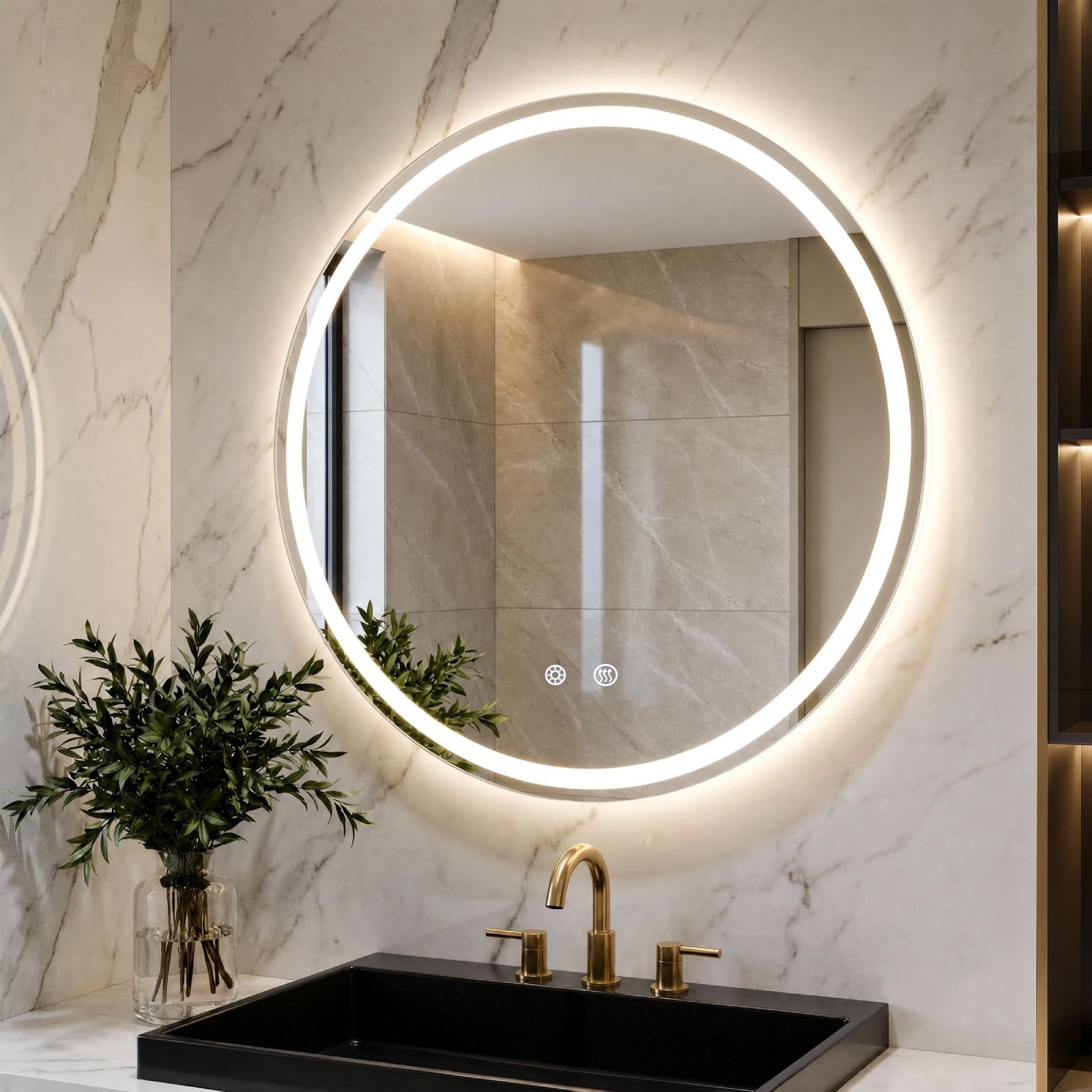 Clevich Specchio Bagno con Luce LED Rotondo 80 cm, Specchio da Parete con Funzione Memoria e Antiappannamento, Vetro Temperato, 3 Colori Regolabili e Dimmerabile