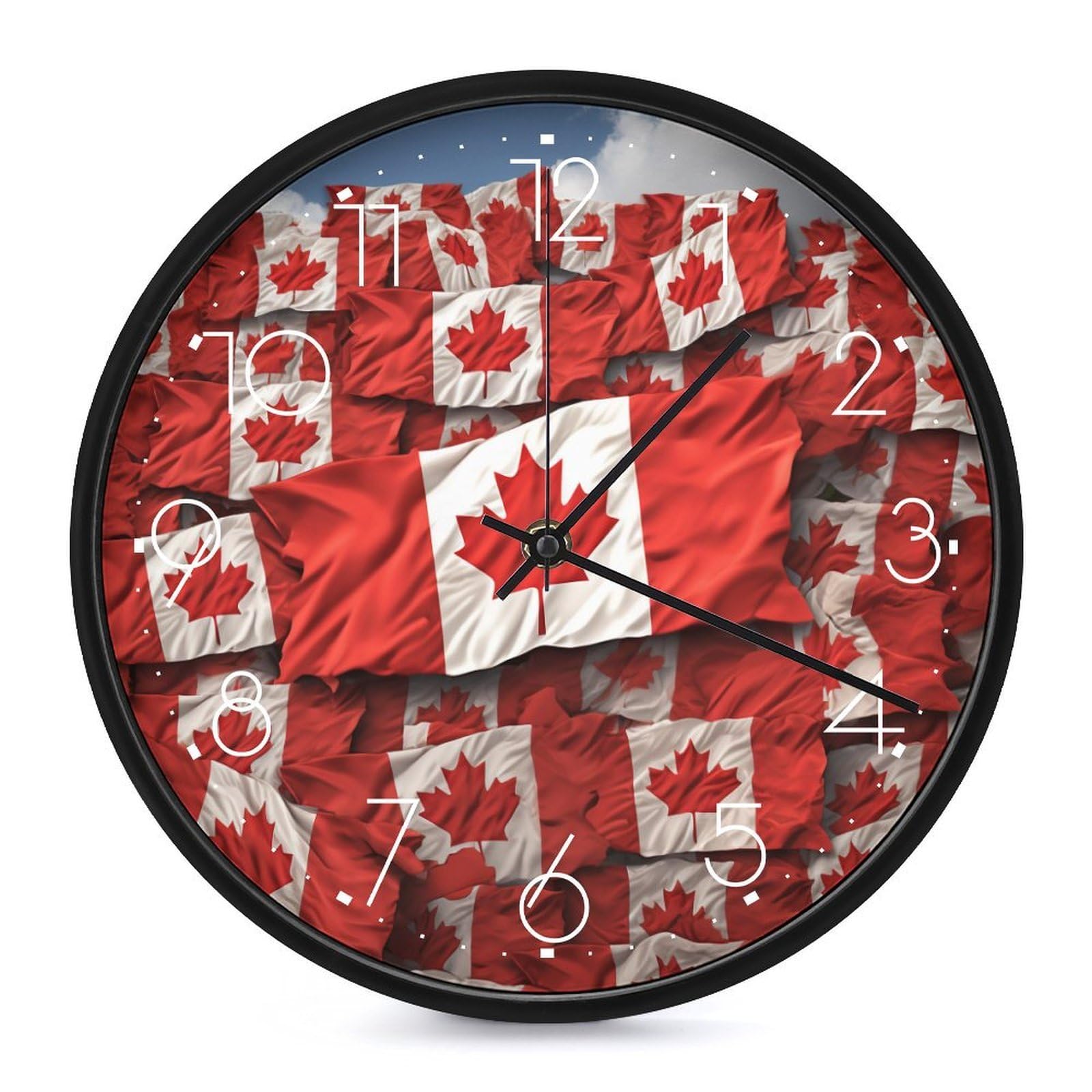 Horloge murale cuisine au motif drapeau canadien pour salon moderne