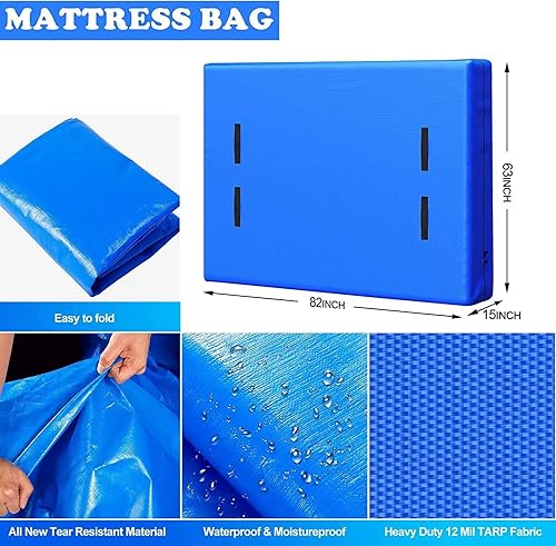 Miniatura 6 de Bolsas de colchón para mudanza y almacenamiento, tamaño individual XL, funda de colchón para mudanza resistente, protector de colchón con 8 asas y