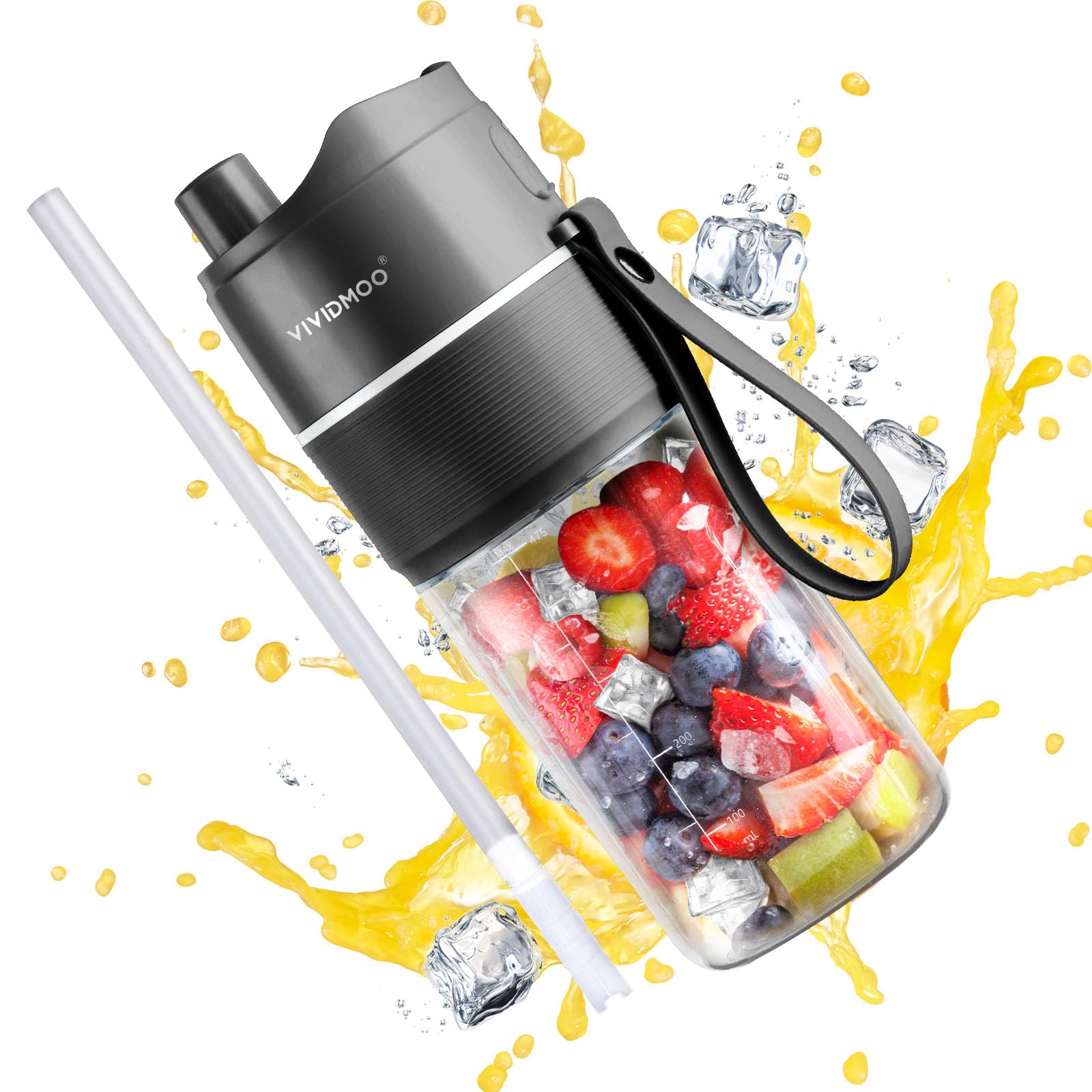 Vividmoo Przenośny blender, osobisty blender do koktajli owocowych i smoothie, ulepszony 10-ostrzowy mini blender z ładowaniem USB, bez BPA, do podróży, kuchni i na kemping (czarny)
