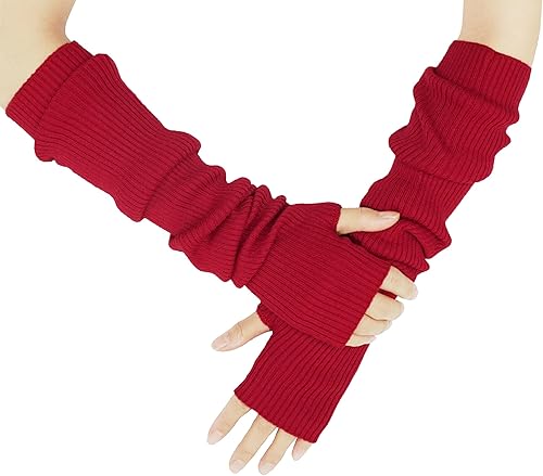 Miniatura 25 de Guantes cálidos de cachemira de brazo largo para mujer, guantes de invierno acogedores sin dedos, calentadores de brazos suaves, gran regalo de Negro