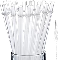 Jovitec 50 Pack Reusable Clear Plastic Straws 9 Inch for Tumblers, Mason Jars, Smoothies with Cleaning Brush