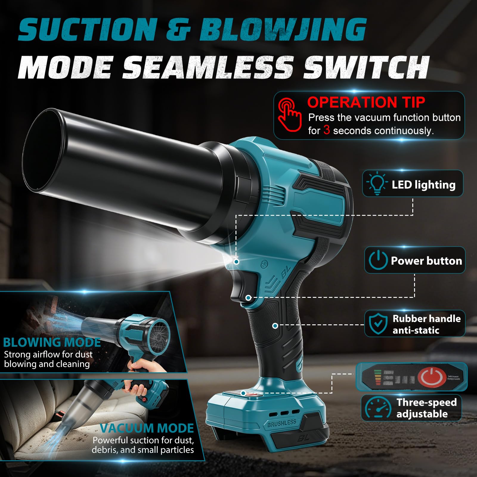 Roadtime Soplador Aspirador 2 en 1 para Batería Makita 18V(sin Batería)