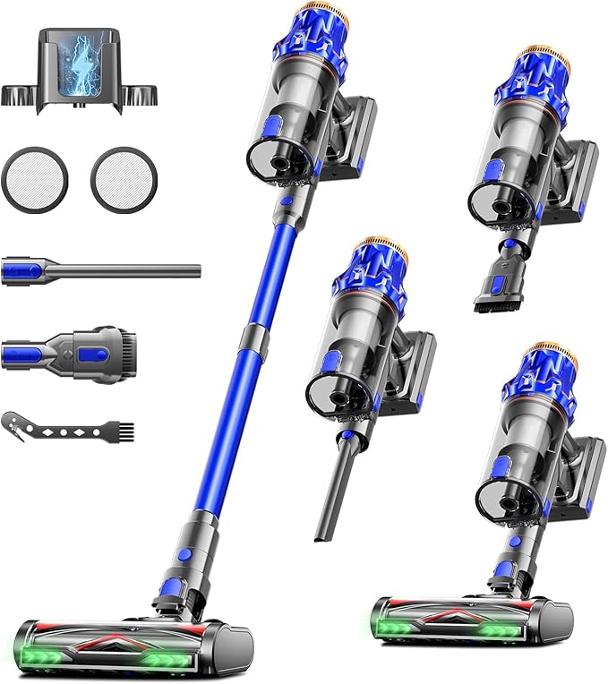 Cordless Vacuum Cleaner, Upgraded 650W 55KPA 70Mins Vacuum Cleaners for Home with Self-Standing Vacuum Cleaner Stick, Anti-tangle Wireless Vacuum, OLED Screen 1.8L Cup for Pet Hair/Carpets/All Floor