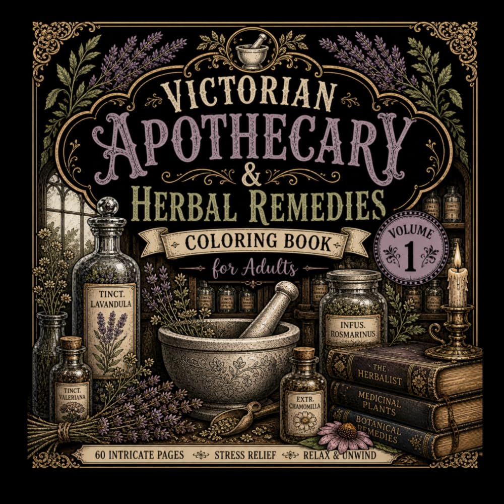 Victorian Apothecary & Herbal Remedies Coloring Book Volume 1: 100 Intricate Botanical, Herbal & Gothic Apothecary Coloring Pages Inspired by ... Vintage Remedies & Dark Academia Aesthetics