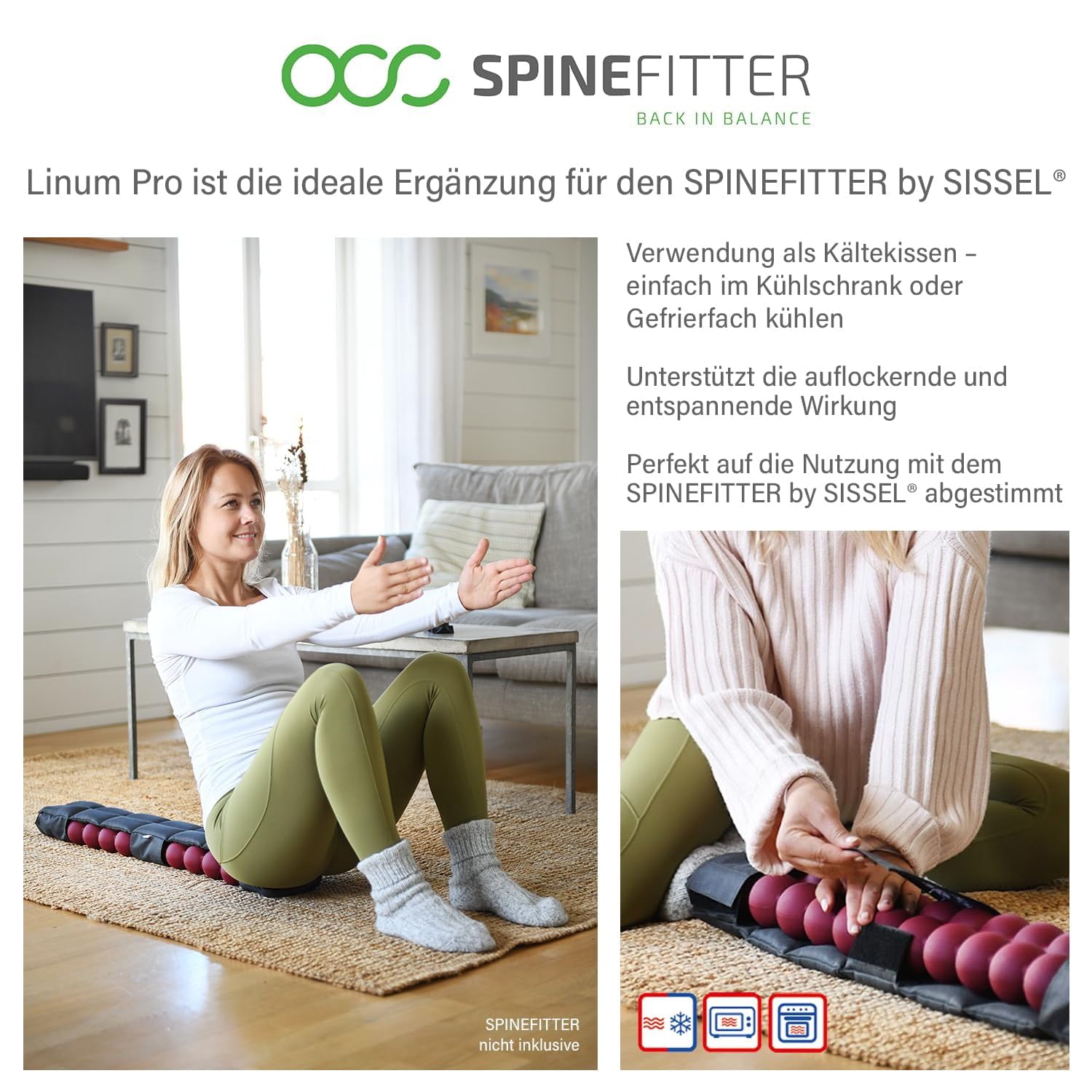 SPINEFITTER by Sissel Linum Pro | Rilassamento della schiena e dei muscoli | Cuscino ergonomico per terapia del caldo e del freddo | Strumento flessibile per il benessere per fisioterapia e fitness