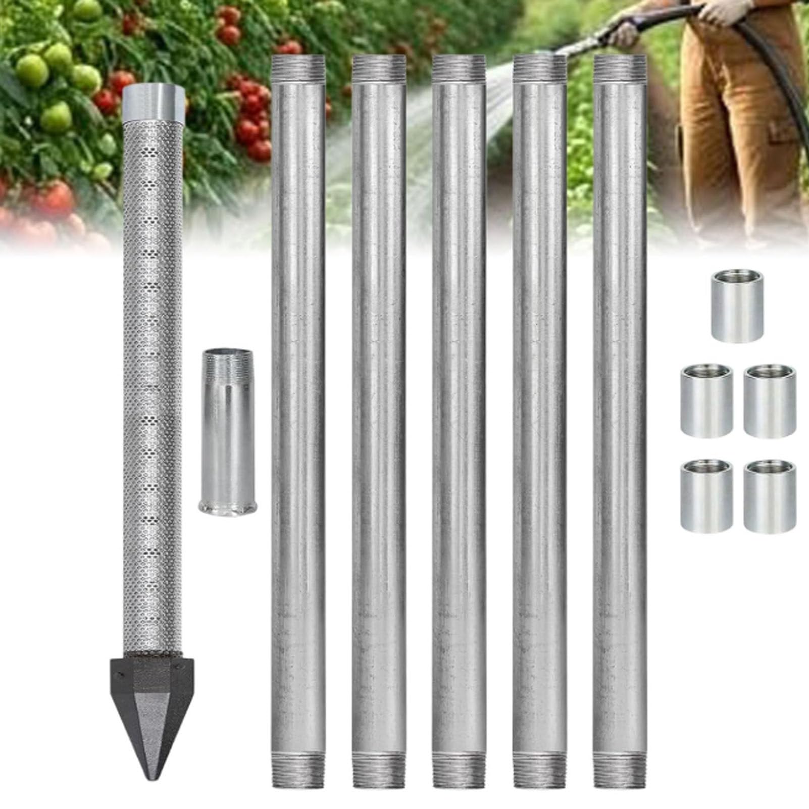 Cashwise Heavy Duty Sand Point Well Kit, 1-1/4" Stainless Steel Drive Point with 60 Gauge Mesh, Professional Shallow Well Drilling Tool, Galvanized Pipes and Drive Couplings for Soft Soil 5+1Kit