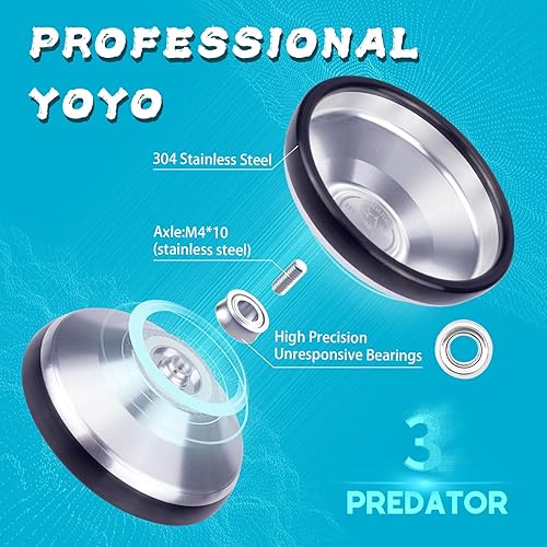 B0CDGZ76NB_image_1 Yoyo profesional bimetálico, yoyo insensible para adultos jugadores avanzados Predator 3 Truco yoyo con rodamientos YOYO premium con accesorios de