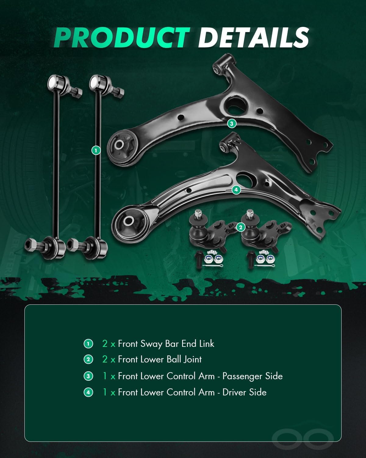 SCITOO 6pcs Front Suspension Kit Lower Control Arm Lower Ball Joint Sway Bar End Link fit for Toyota for Prius 2004-2009