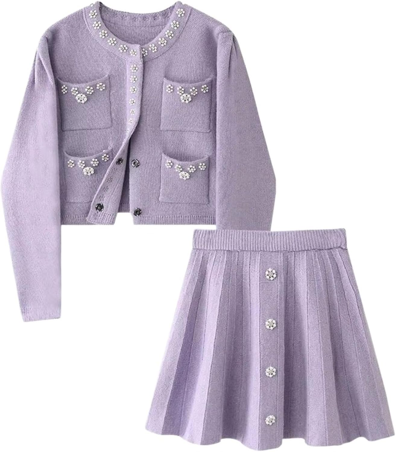 Women's Set Spring Autumn Long Sleeve Top+Pleated Skirt