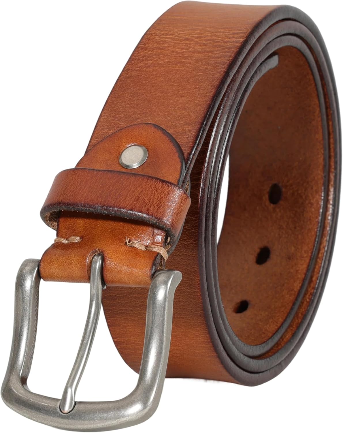 Genuine Cowhide Leather Belt, 38mm Width, Vintage Style with Antique Buckle, Dark Brown