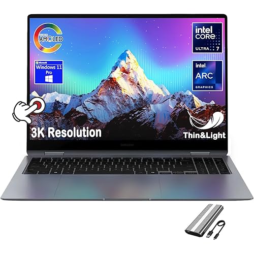 SAMSUNG Galaxy Book4 Pro 360 2-in-1 Business Laptop, 16" 3K AMOLED Touchscreen, Intel 16-Core Ultra 7 155H, Long Battery Life, Thin & Light, 1080P AI Webcam, Windows 11Pro, w/128G PSD