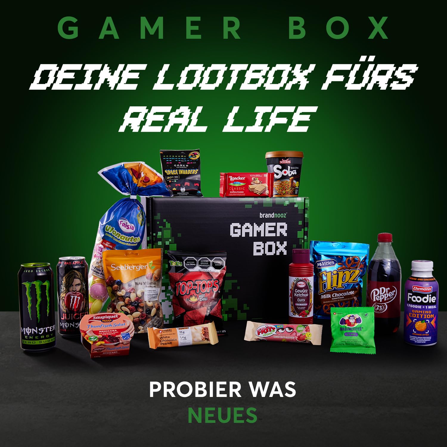 brandnooz Gamer Box Süßigkeiten Box Snacks Partybox Sweets Schokolade Geschenkbox Chips Getränke Candy Box Snack-Box