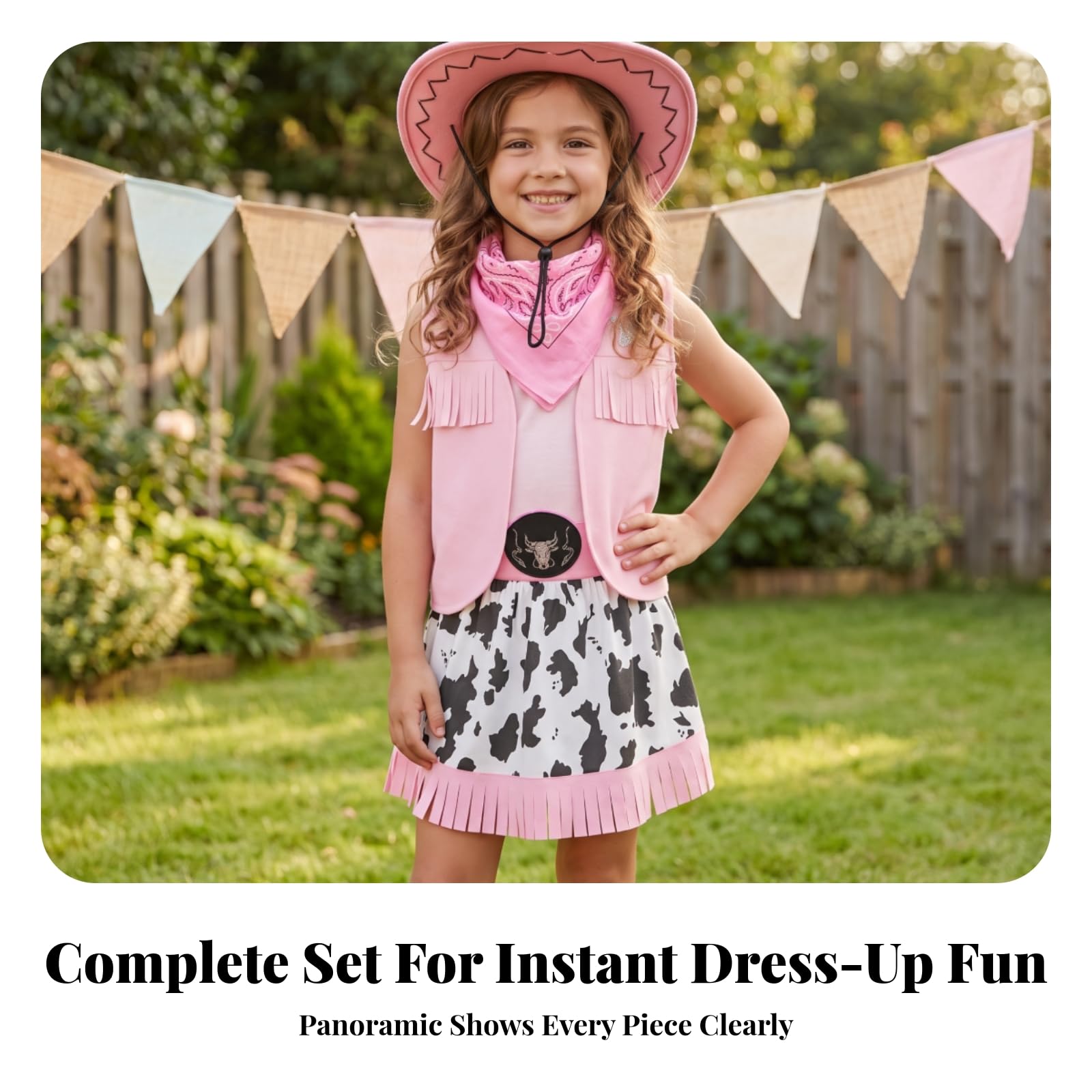 Costume da Cowboy con Cappello | Coordinato, Vestito da Cowgirl con Bandana, Realistico, Costume Cowgirl Bandana, per Halloween, Ragazze