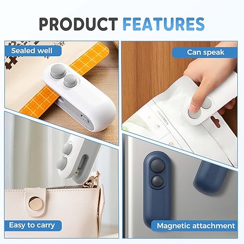 Miniatura 5 de Mini sellador de bolsas, sellador 2 en 1 actualizado 2025 con cortador e imán, sellado térmico de bolsa de chips recargable por USB, máquina