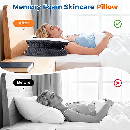 Miniatura 7 de SAHEYER Almohada cervical de espuma viscoelástica, para dormir cómodamente boca arriba, ergonómica y antiarrugas para entrenamiento de sueño para