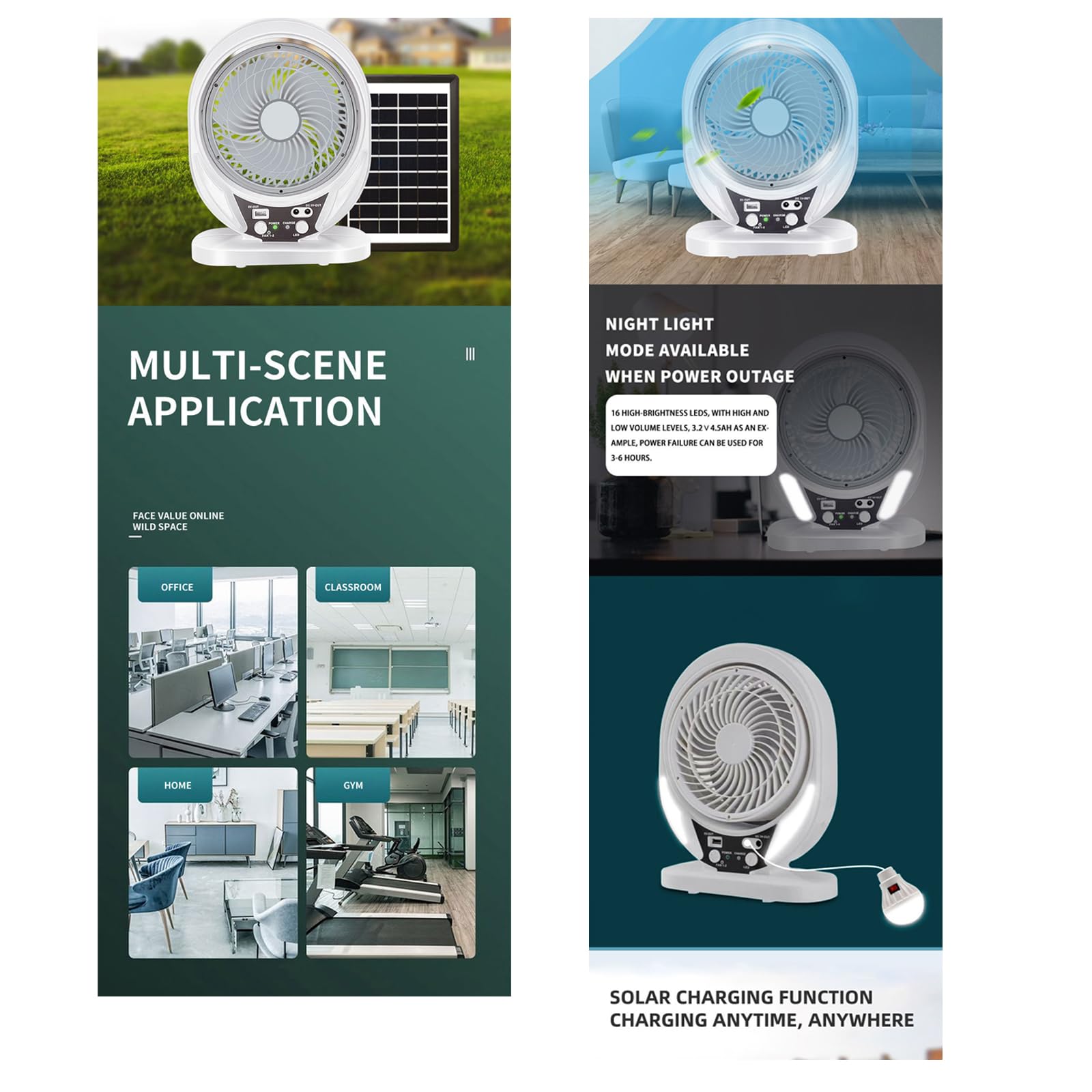 Générique Ventilateur transportable, Ventilateur d ' Ordinateur de Chargement USB avec Plan détachable, Lampe LED pour Chambre à Coucher, Bureau USB extérieur avec lumière LED