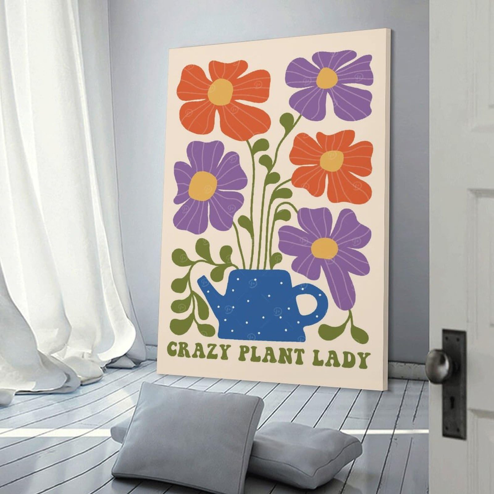 Junmoney Room Decor Wall Art Crazy Plant Lady Floral Illustration, 12x18inch(30x45cm), for Gallery Wall Layouts in Home Or Office, Home Wall Art for Statement Displays