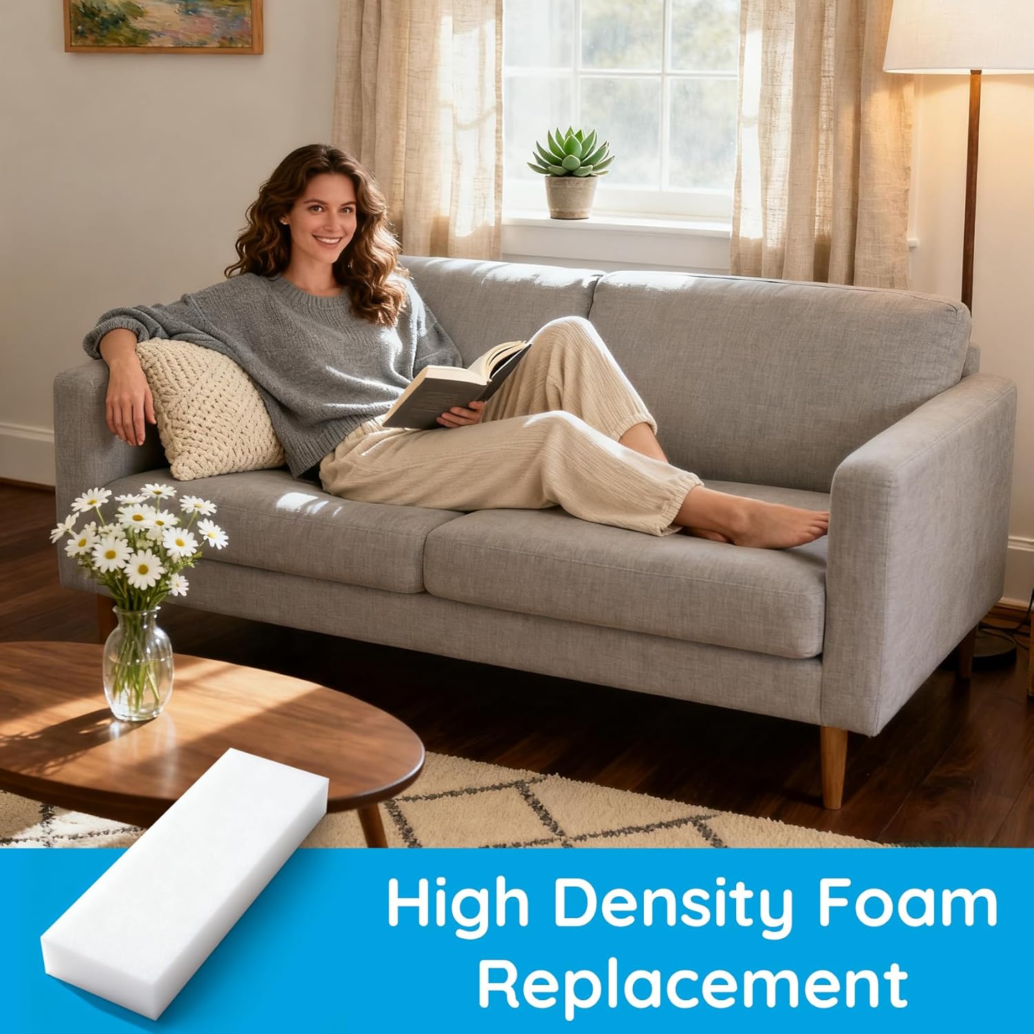 High-Density Foam Pad 6x24x72 Inch, for Sofa Replacement Cushions & DIY Projects, Upholstery Foam Durable and Anti-Collaps