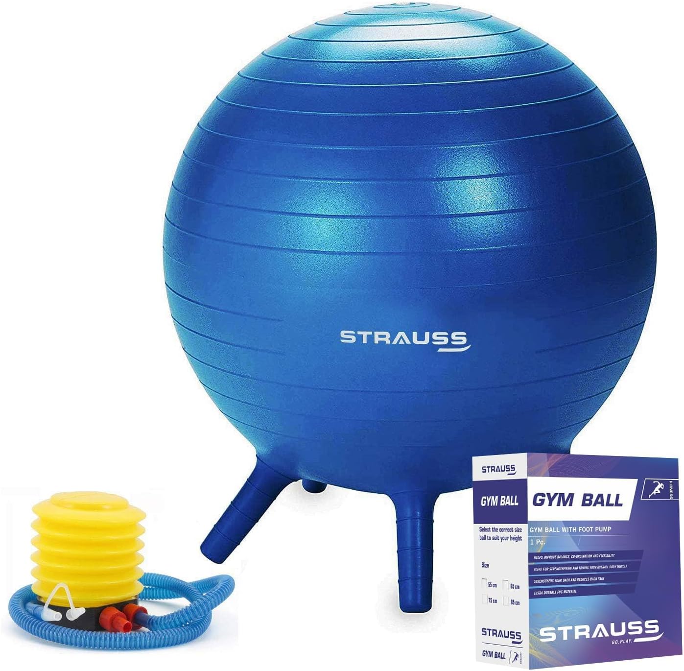 Anti-Burst Rubber Gym Ball Stability Legs with Free Foot Pump | Round Shape Swiss Ball for Exercise, Workout, Yoga, Pregnancy, Birthing, Balance & Stability, 55 cm, (Blue)