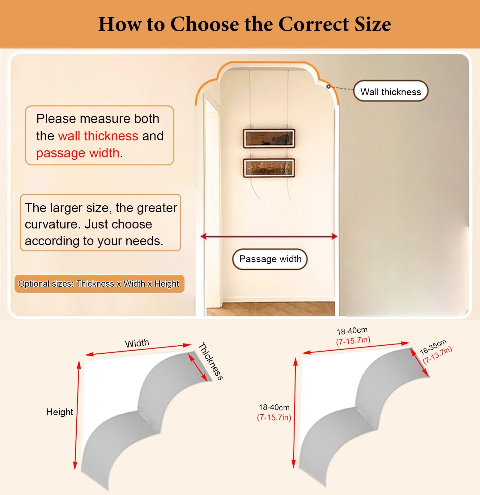 Kit de arco de puerta redondeado – espuma, borde precurvado pintable para sala de estar, moldura superior de medio círculo para decoración del hogar