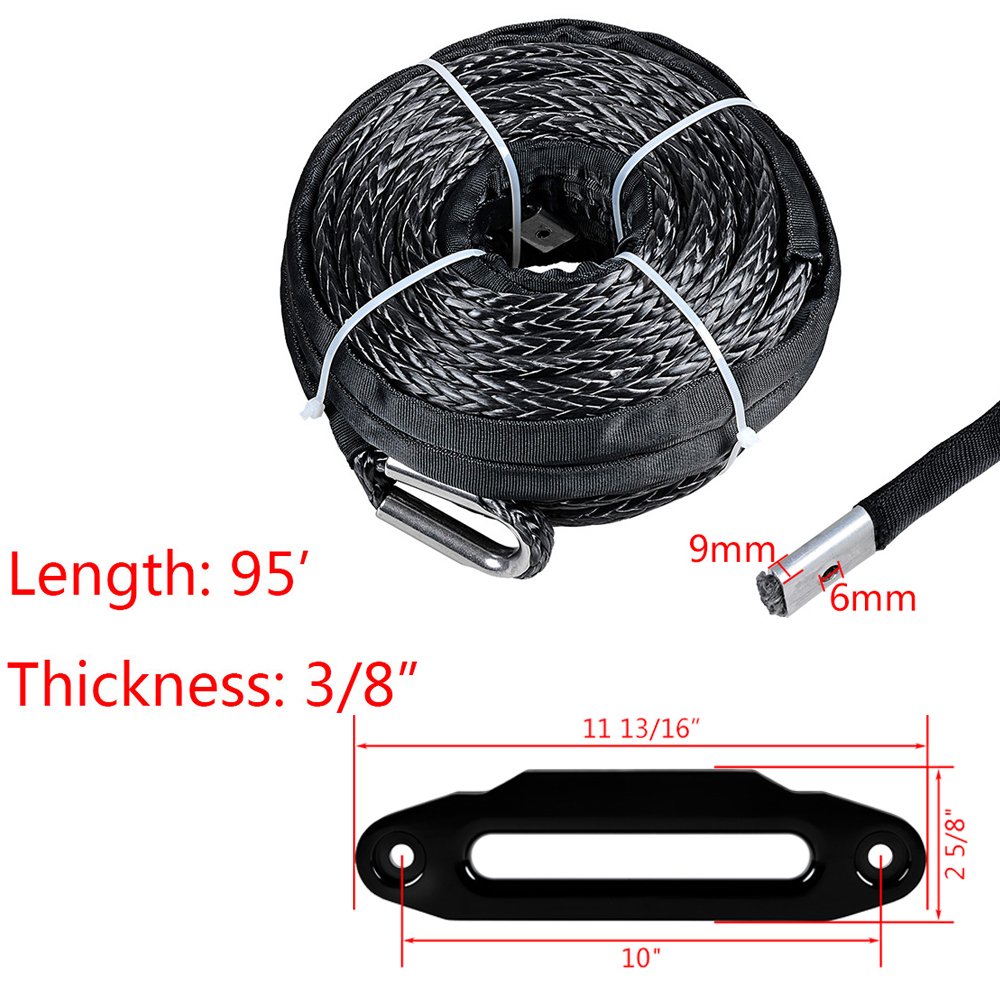 Anzio Grey Synthetic Winch Rope Line Cable Kit 95'x3/8