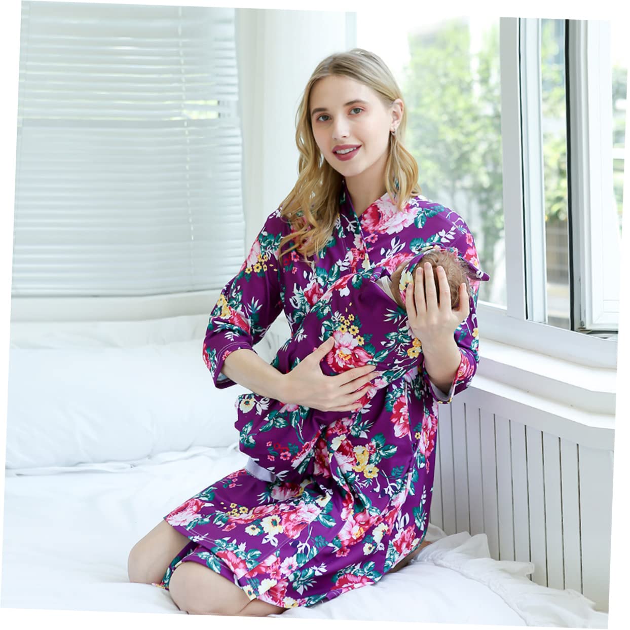 SHERCHPRY 3pezzi Vestaglia da Allattamento per Donne Gravidanza con Copertina per Fascia per con Fiocco Comoda e Elegante per Mamma
