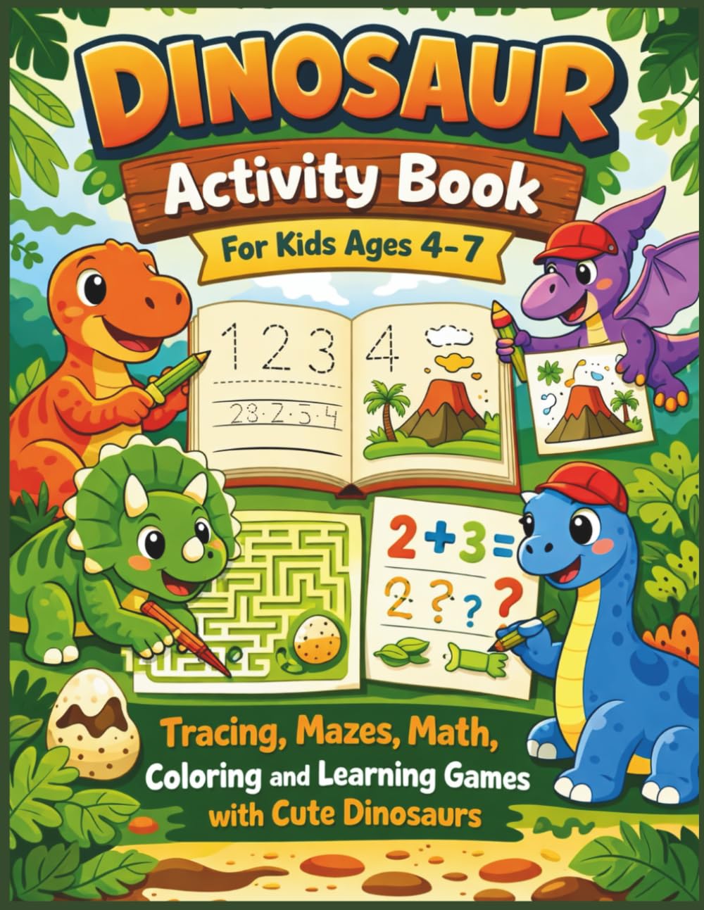 Dinosaur Activity Book for Kids Ages 4–7: Tracing, Mazes, Math, Coloring and Learning Games with Cute Dinosaurs (Brave Little Steps – Theme Adventures Series)
