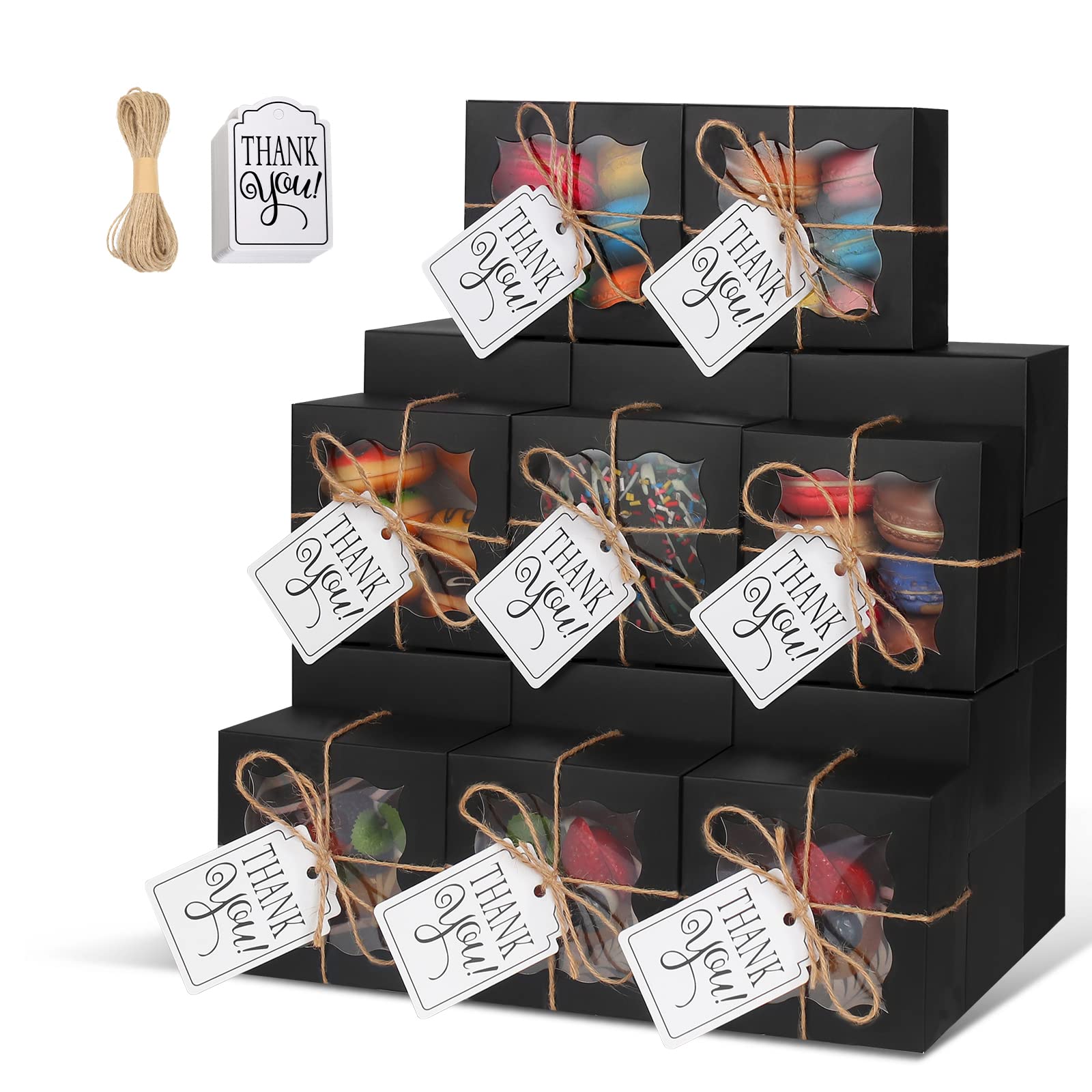 KPOSIYA 10 Pcs Black Bakery Boxes with Window Individual Cupcake Boxes 4x4x2.5 Inches Cookie Boxes Kraft Paper Black Gift Box for Pastries, Cookies, Pie, Donuts, Macaroon