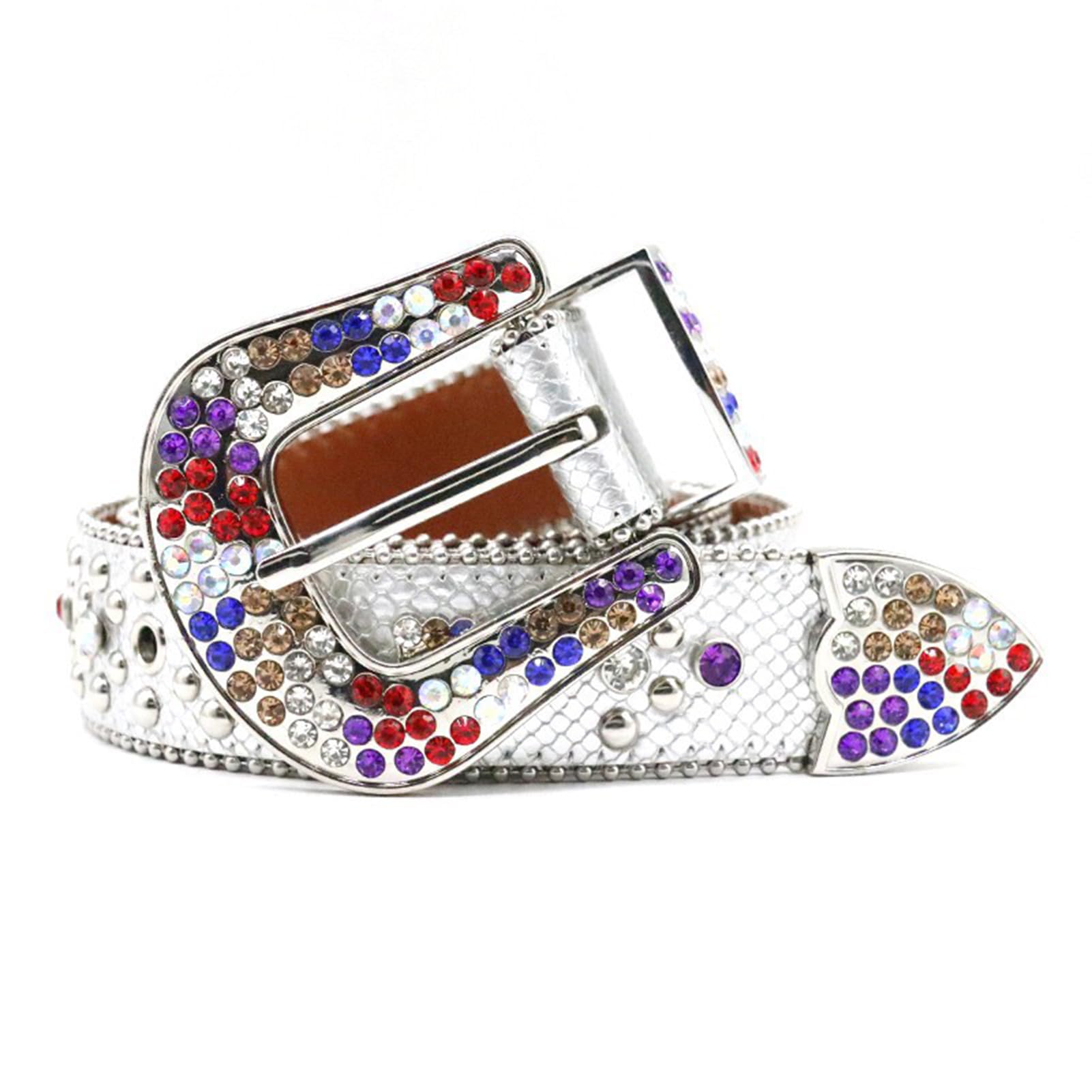 MYIESAXLMen'S Women'S Belt with Snake Pattern, Western Glitter Waist Belt Colored Crystal Diamonds Cowgirl Cowboy Bling Studded Belt for Jeans Pants