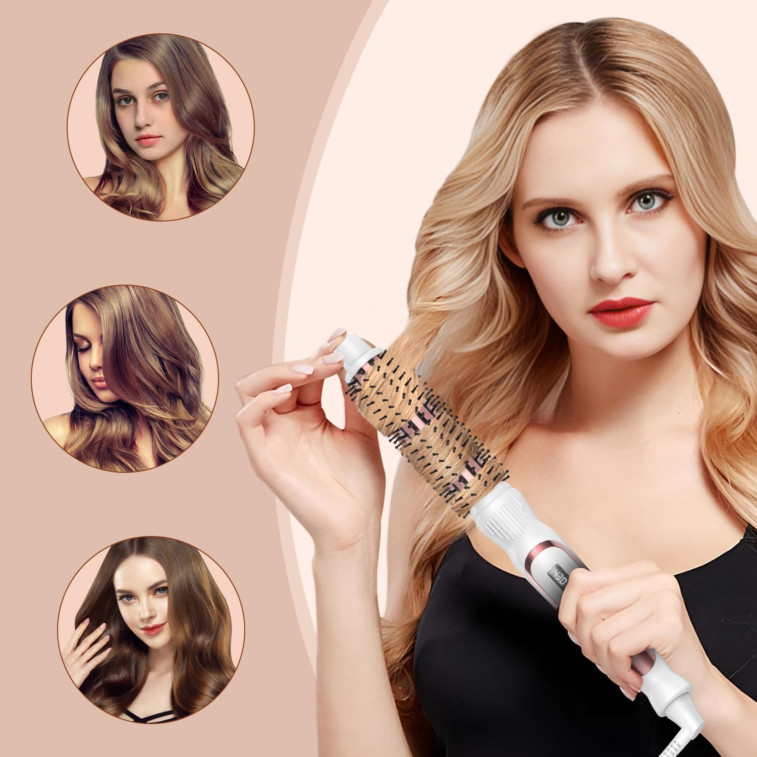 Heated Round Brush 1 Inch Curling Iron,Volumizing Thermal Brush Ceramic Tourmaline Heated Hot Ionic, Curling Wand Hair Styler Tool (White, 1 inch) - Image 3