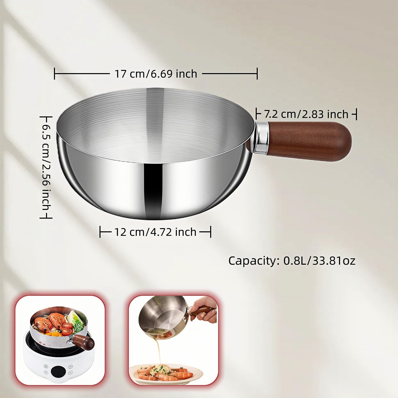 800ml/27oz Wood Handle Saucepan - 316 Stainless Steel, Multi-Use Induction Compatible Pan for Milk, Soup, Oatmeal, Camping & Small Kitchen — Amazon image 8