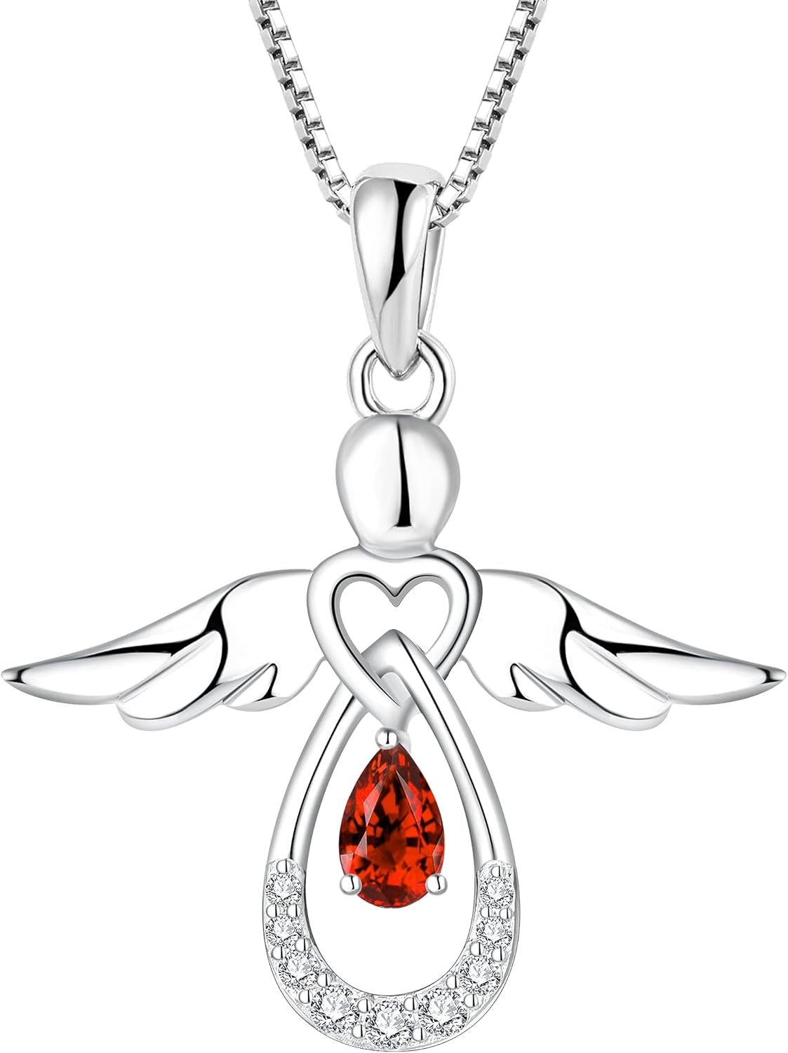 FJ Guardian Angel Necklace 925 Sterling Silver Birthstone Pendant Angel Jewelry Gifts for Women
