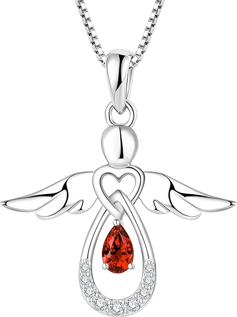 FJ Necklaces for Women Guardian Angel Necklace 925 Sterling Silver Angel Locket with Birthstone Cubic Zirconia Jewellery Gifts for Women Girls