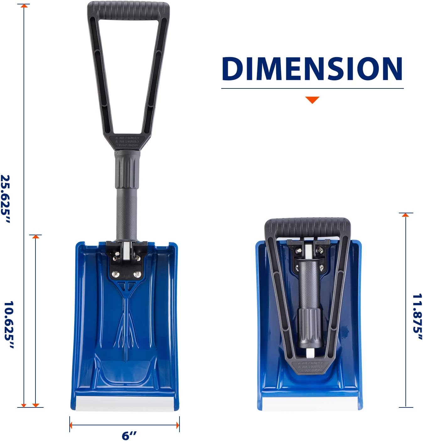 ORIENTOOLS Collapsible Snow Shovel with D-Grip Handle and Durable Aluminum Edge Blade, an Ideal Accessory for Your Car, Truck, Recreational Vehicle, etc. (Blade 6")