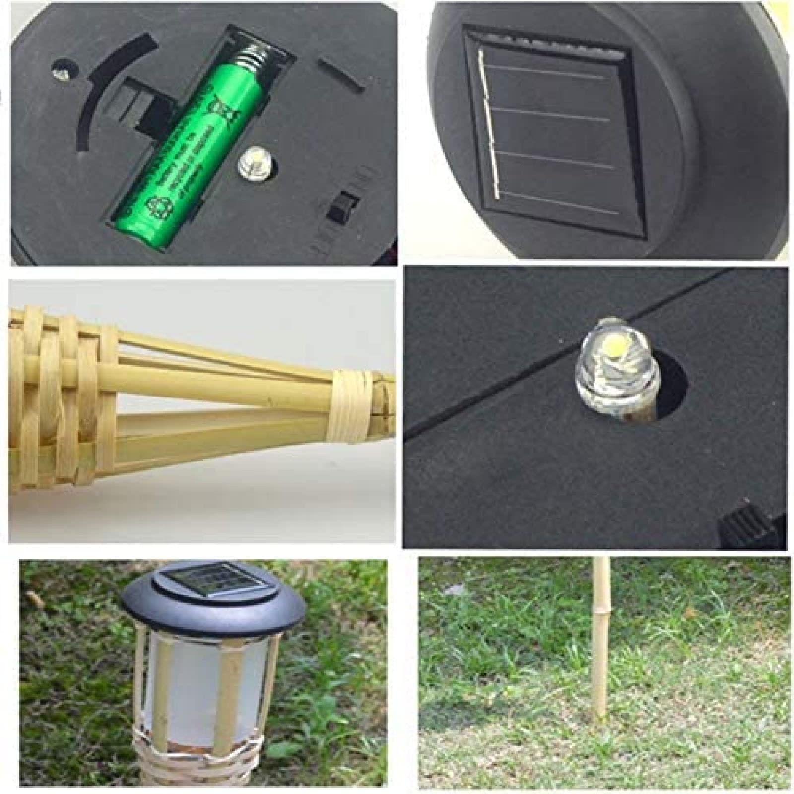 Solar Bambus Fackel Lichter für Außen Garten Deko 4 Stück Set Warmweiß Beleuchtung