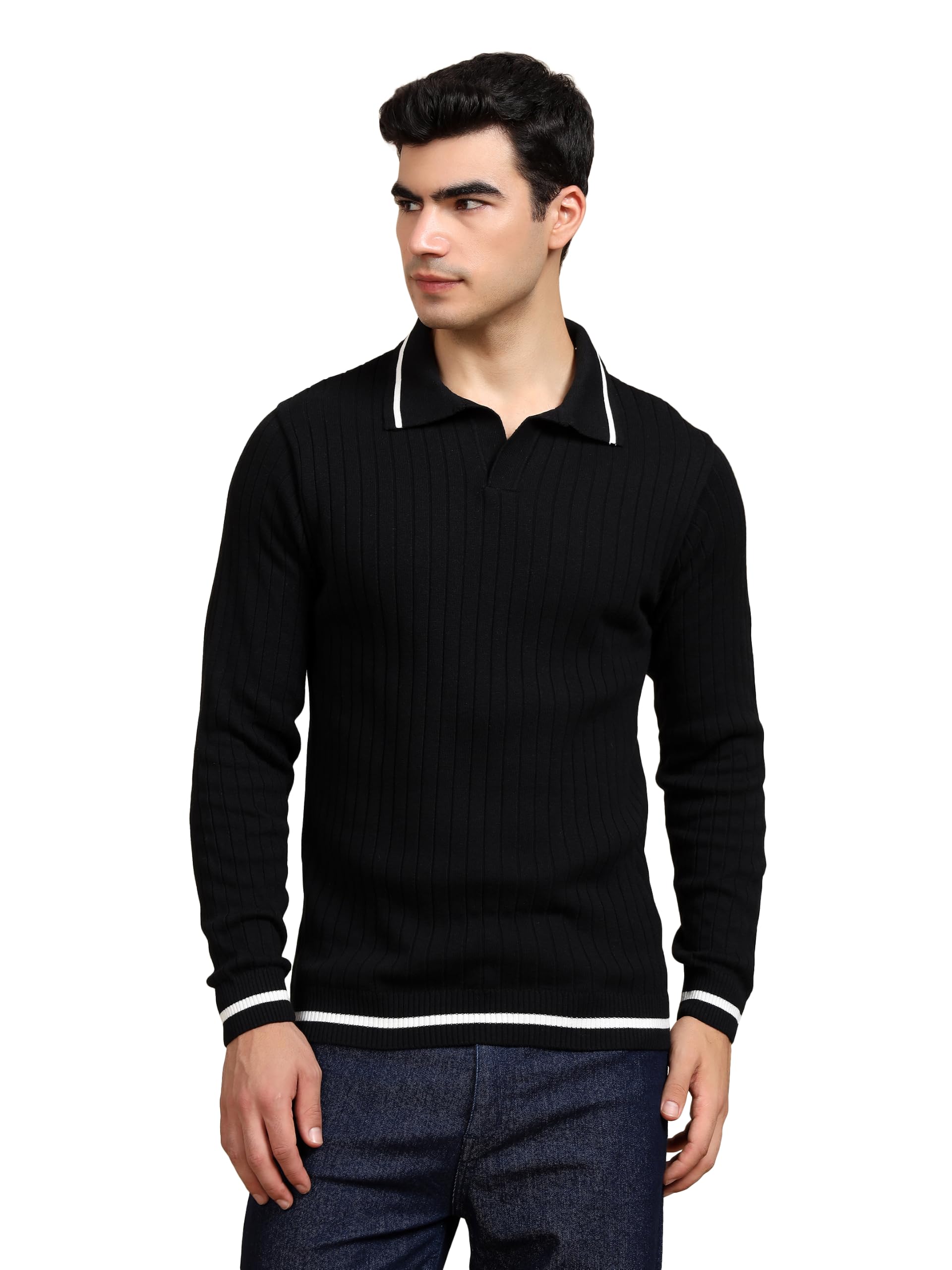 kvetoo Men's Cotton Full Sleeve Collar Polo Sweater for Men, Rib Knitted Pullover Sweaters for Men Winter Sweater for Man-picture-44