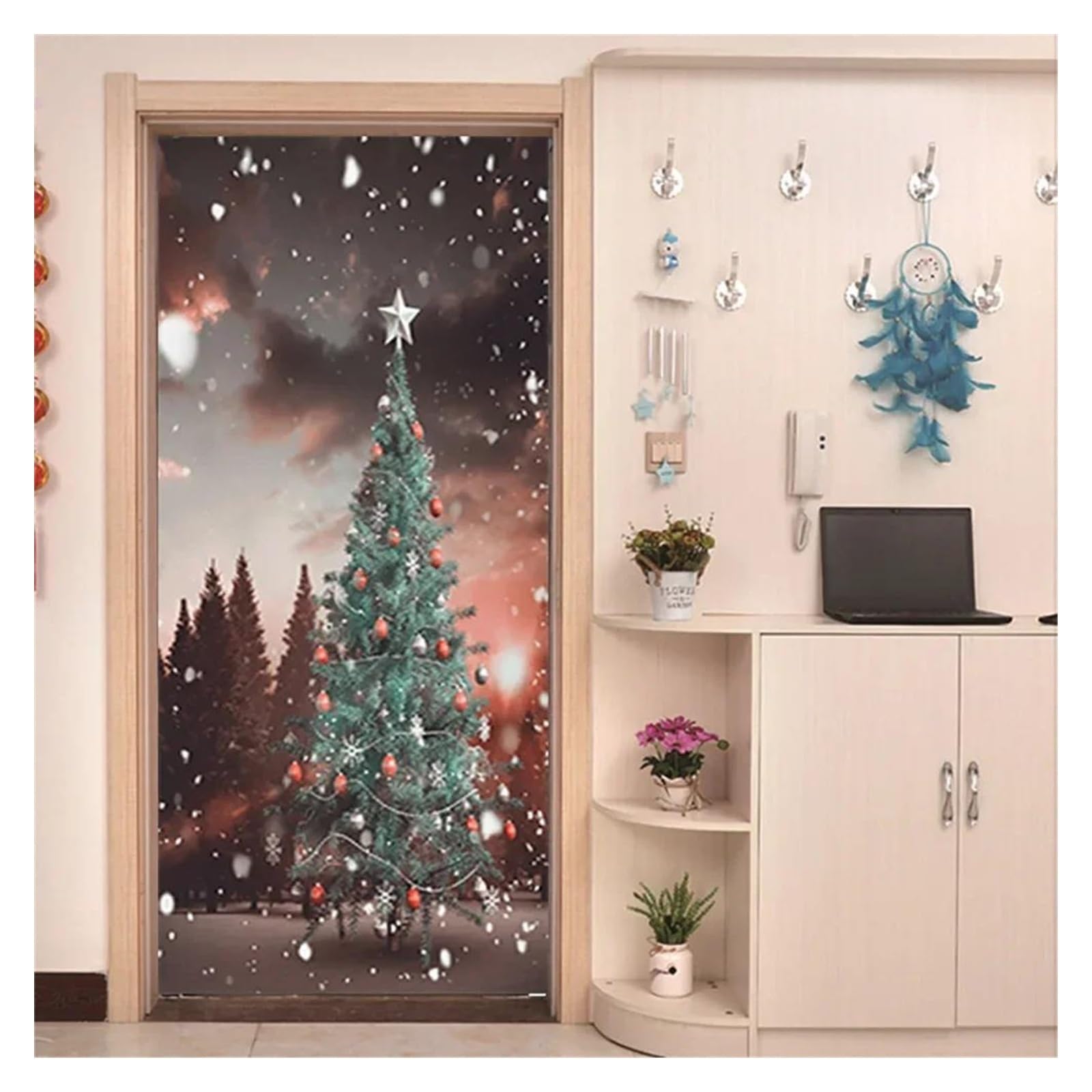 Autocollant de porte détachable Noël PVC étanche sticker décoration cuisine 90x200