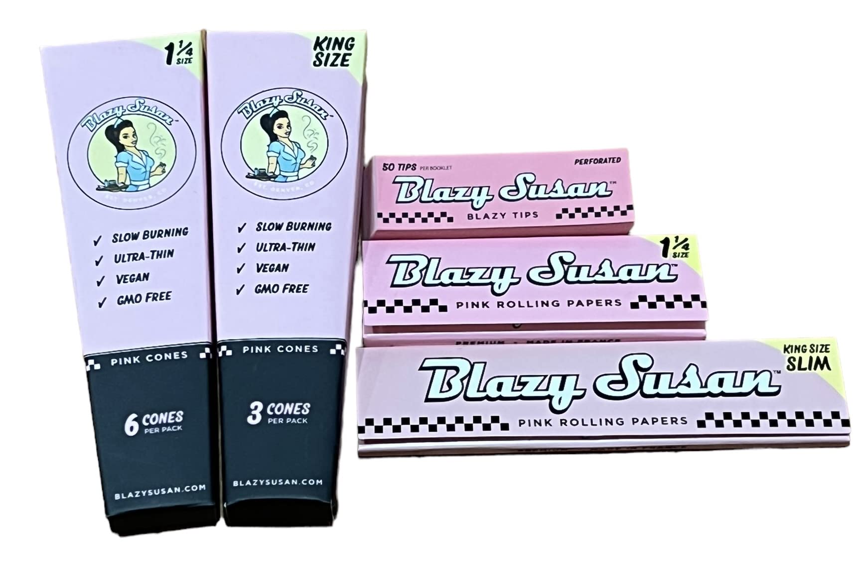 Blazy Susan Ultimate Combo Pack Pink & Purple 1 1/4 King Size Papers + Cones + Tips + RSV Scoop Card
